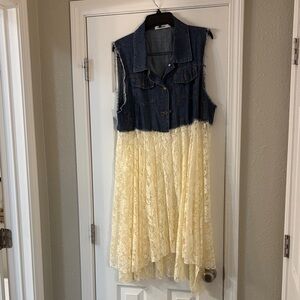 Denim and Lace Sleeveless Vest